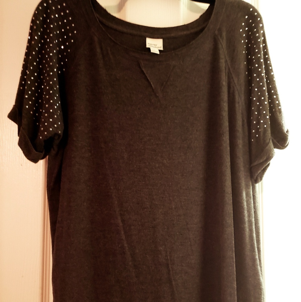 Cover Stitched Studded Sleeve Top Tee